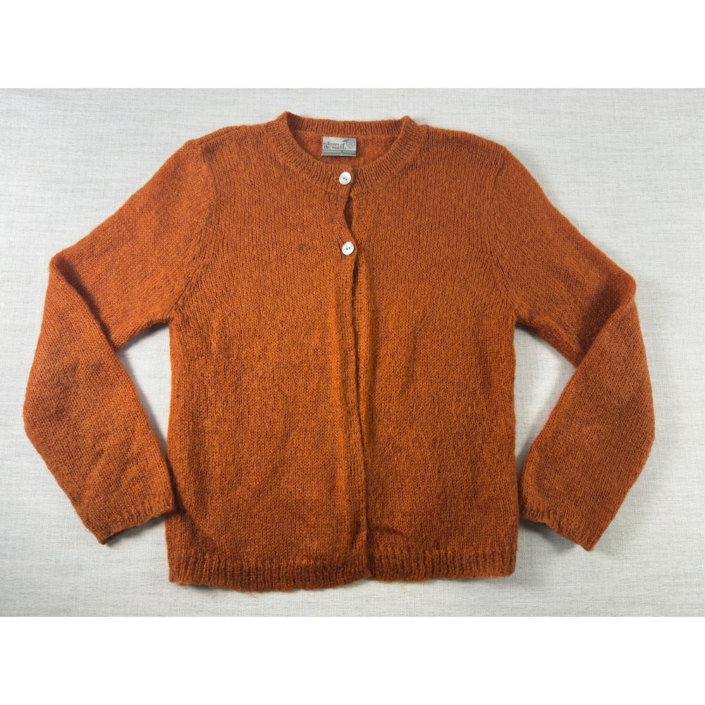 Colours of the World Orange Knit Cardigan Sweater Crew Neck Womens Medium 38/40